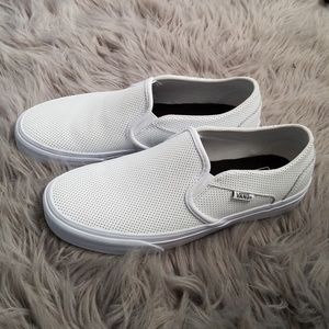 Vans white leather perforated slip ons Size 8